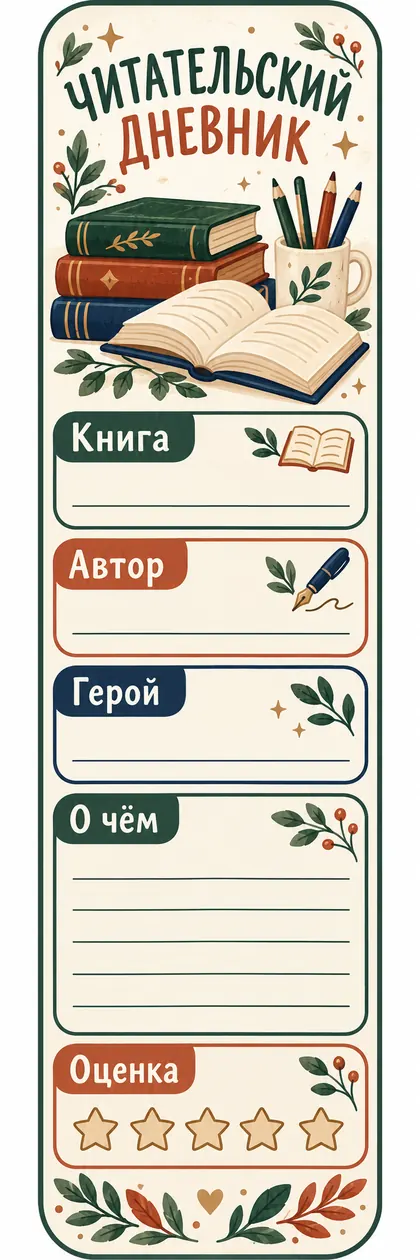 Полезная закладка читательский дневник — превью закладки